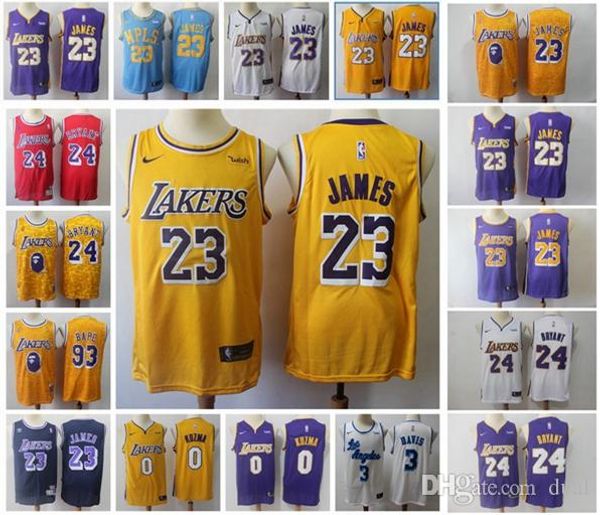

mens 23 lebron james 3 anthony davis los angeles lakers basketball jersey 0# kyle kuzma nba 24 kobe bryant jerseys golden, Black