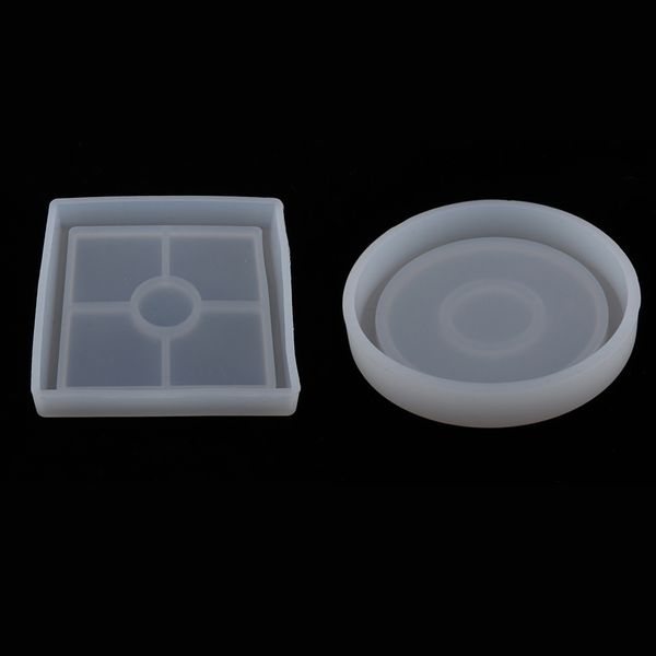 

2 pieces diy coaster silicone mold, round & square clear transparent molds for resin casting, cement, epoxy, dried flower decoration