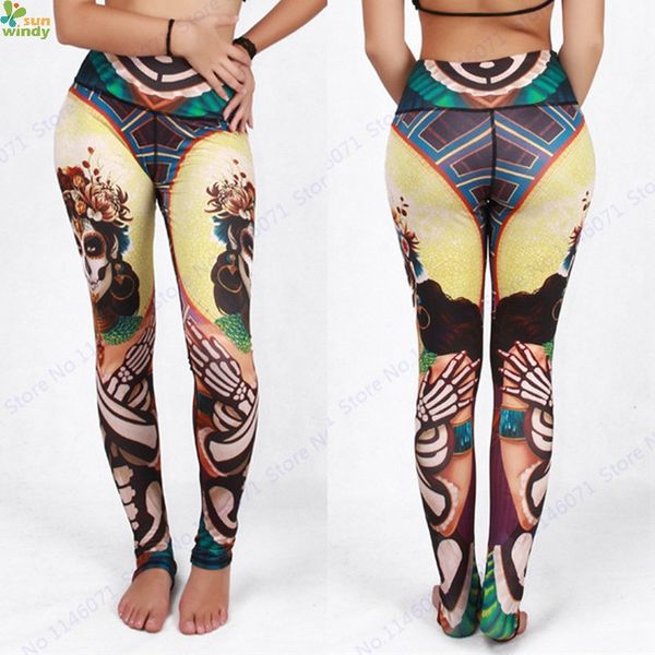 

sugar skulls women yoga pants day of the dead fitness running tights sports ankle leggings harajuku dance pant trousers mujer, White;red