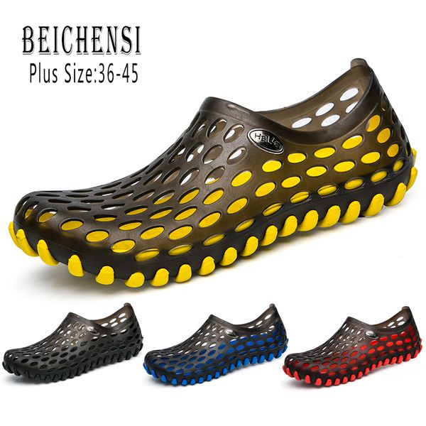 

plus size men sandals summer hollow breathable beach casual shoes for man and women handmade soft zapatos sandalias hombre, Black