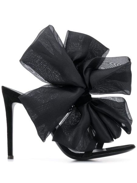 

plus size 44 women big bowtie bow sandal high heel woman sandals stiletto wedding party dress shoes bowknot crystal strap slippe, Black