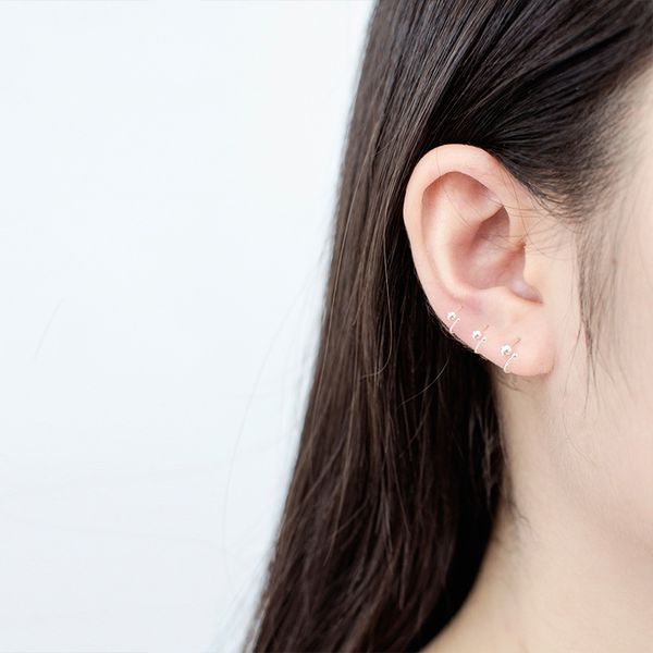 

2pcs/pair real 925 sterling silver earrings for women men girls boys single loop with ball hoop earrings aros jewelry, Golden