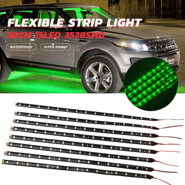 

10x 30cm waterproof light 3528 15smd side shine car flexible led green strips auto drl decorative lamp daytime running light