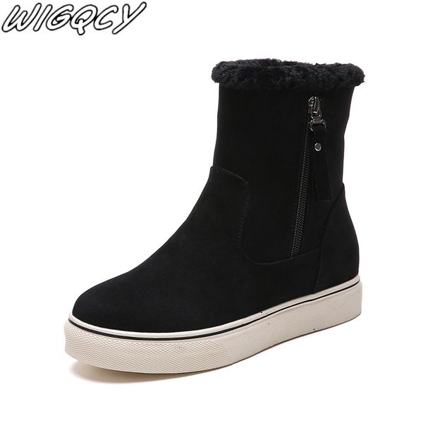 

2019 new velvet warm snow boots shallow round head suede high help comfort winter rubber boots women's, Black