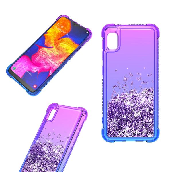 Samsung A10E A30 Not 10 Pro S10 E Artı Sıvı Glitter İki Renk Gradyan Tasarım 4 Köşe Karşıtı Fall TPU Tampon Koruma Telefon Kılıfı için