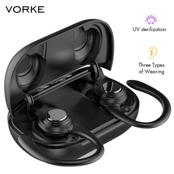 

vorke t15 tws earphone wireless bluetooth5.0 earbuds ipx5 uv smart touch hifi stereo led digital display with typc-c chargingbox