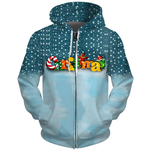 

cloudstyle zipper hoodies men women casual fashion tracksuits 3d print letter christmas lolly snow sweatshirt hip hop hoody, Black