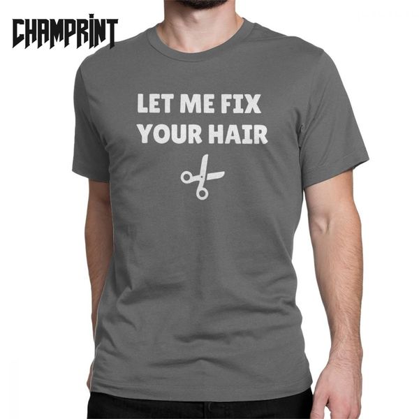 

let me fix your hair barber t shirt for men cotton t-shirt hair razor scissors barbershop haircut tee shirt short sleeve new, White;black