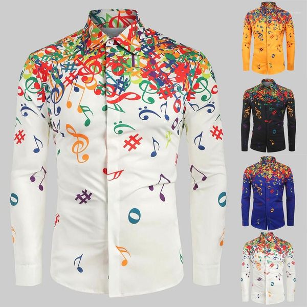 

musical note pattern casual long sleeves shirt blouse male clothing printed shirt men casual novelty, White;black