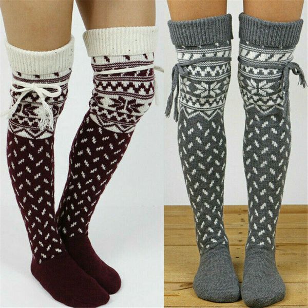 

women winter cable knit over knee long boot thigh-high warm yoga socks leggings, Black;white