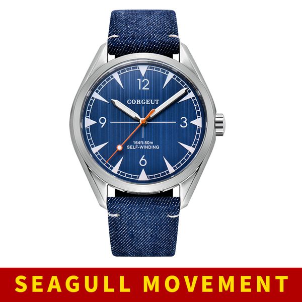 

seagull 1612 movement 41mm corgeut mens watch automatic mechanical 316l steel sapphire glass men wristwatch leather strap clock, Slivery;brown