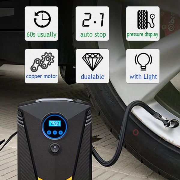 

digital auto scar portable air compressor pump digital tire inflator auto air pump with led light tire