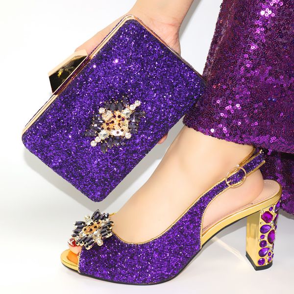 

3.5 inches purple color lady sandal shoes and clutches bag set for sales 2020 fashoin purple italian shoes bag set sb2029-1, Black