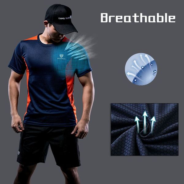 

outallin men's sport training running shirt quick short sleeve basketball soccer t shirt fitness gym clothing slim tees, Black;blue