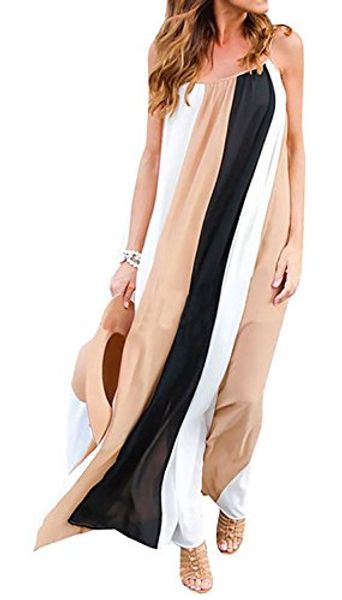 

farkwomen's plus size sling striped beach chiffon maxi casual dress, Black;gray