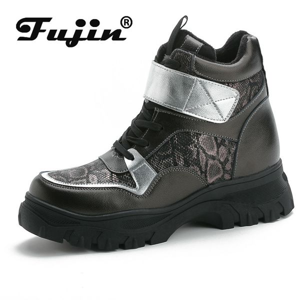

fujin women boots winter fashion warm dropshipping breathable sewing solid flat bottom ankle snake print leisure women snowboots, Black