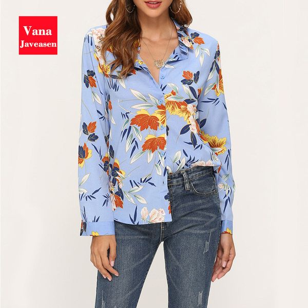 

turndown collar long sleeve blouse women flowers pattern shirt autumn blouse office ladies shirt woman streetwear, White