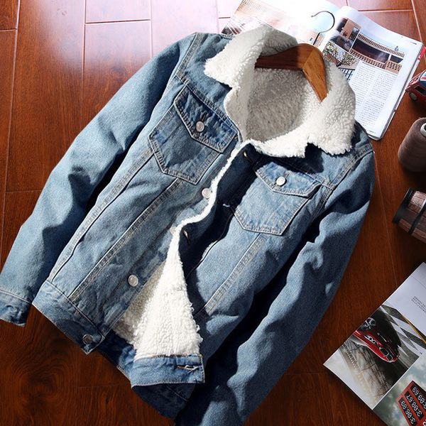 

men jacket and coat trendy warm fleece thick denim jacket 2020 winter fashion mens jean outwear male cowboy plus size, Black;brown