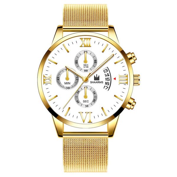 

luxury gold business watch stainless steel mesh band quartz wristwatch male man fashion sport watches date clock, Slivery;brown