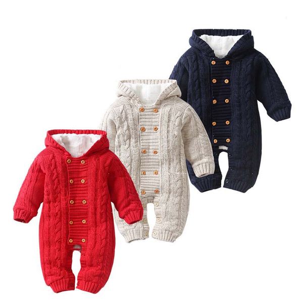 

infant baby boys girls rompers winter thicken warm newborn jumpsuits outfits knitted infant sweater coveralls kids costume 0-18m, Blue