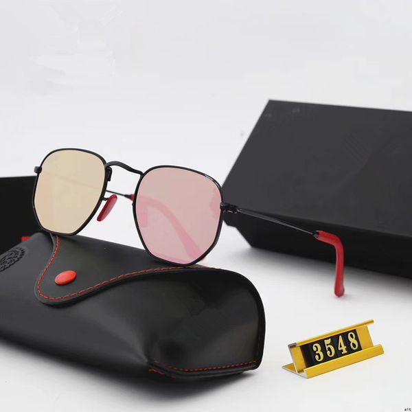 

1pcs brand 3548 fashionable retro metal designer sunglasses male and female pink flash glasses 5mm lens uv400 protection black case, White;black