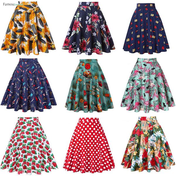 

полуростовые runway качелей юбки черного длина колена клеш пружинных юбки vintage 50s rockabilly pleat юбка женщина faldas saia юп, Black