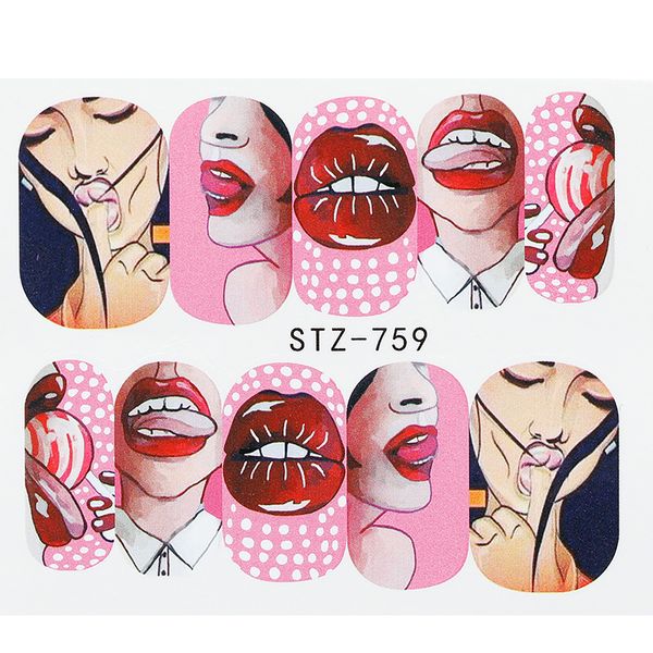 

1 sheet nail fashion sticker full cover lips cute printing water transfer tips nail art decorations, Black