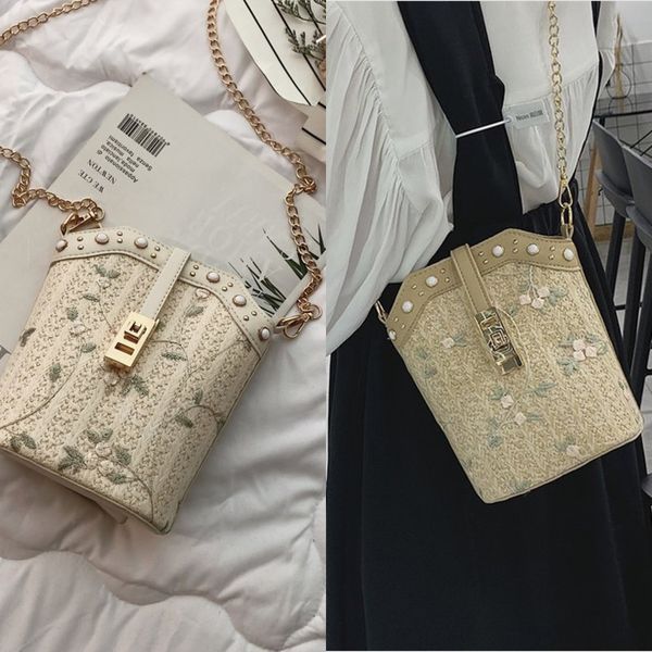 

bucket female 2019 lace chain bucket shoulder bag all-match shoulder messenger bag tide