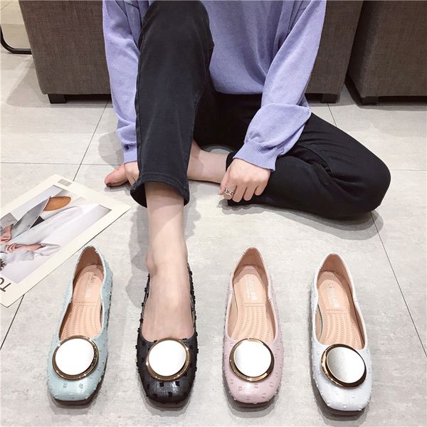 

shoes woman 2019 large size women casual female sneakers flats shallow mouth all-match square toe soft women's moccasins autumn, Black