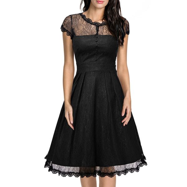 

o neck lace summer dress 2018 loose women dresses lace vestido, Black;gray