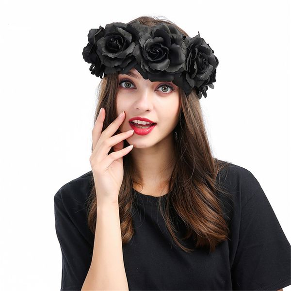 

daisies black simulation rose headbands halloween headwear floral flower hair accessories for women
