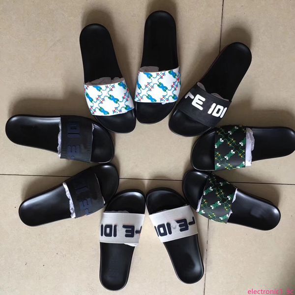 

2019 designer fd rubber men sandals slip on sandals size 38-46 men women slippers slip on rubber leather slipper designer man sandals, Black;green
