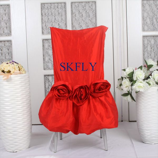 

ch030c wholesale nice custom made taffeta ruched ruffled red standard chiavari chair cover with rose flower