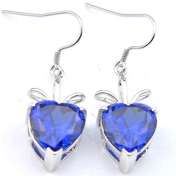 

wholesale 10 pair uckyshine women heart earring blue cubic zirconia gemstone 925 silver lady charm bridal wedding dangle earrings