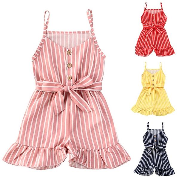 

jumpsuits 1-6 years girls flouncing jumpsuit summer children sleeveless striped suspender siamese trousers ropers outfits, Blue
