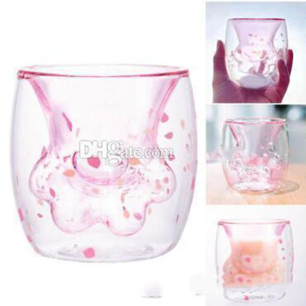 

cat paw cup party decorating supplies water bottle wine glasses kids milk cups double layer milk tea drink cup cca11357 12pcs