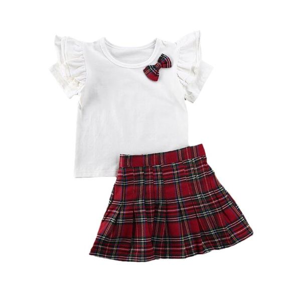 

new toddler baby girls clothes solid ruffle plaid dress skirt summer outfits, White