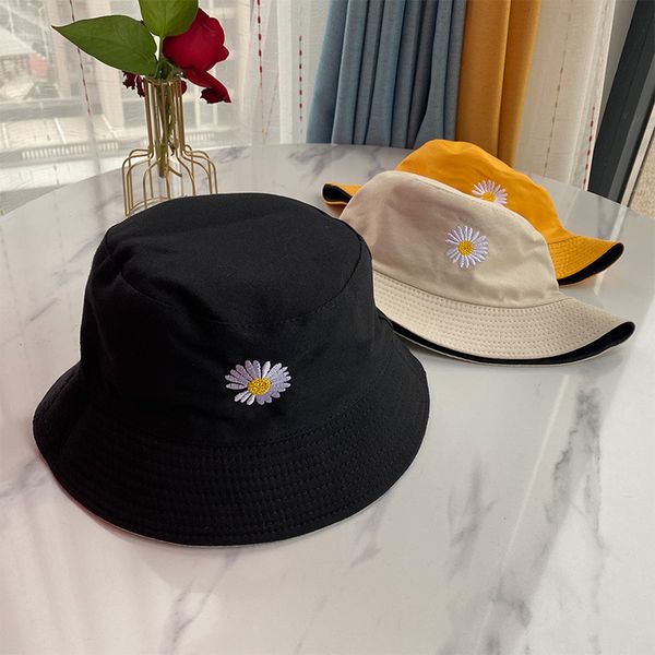 

summer daisies bucket hat women men cotton fashion sad boy cap girls double-sided daisy bob sun femme floral panama hat