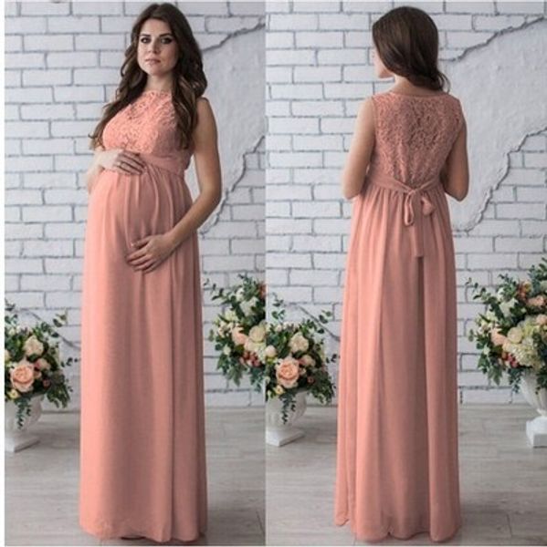 

2019 women's round neck sleeveless long maxi dress bridesmaid maternity dress clothes for elegant lace dress white pink wine red