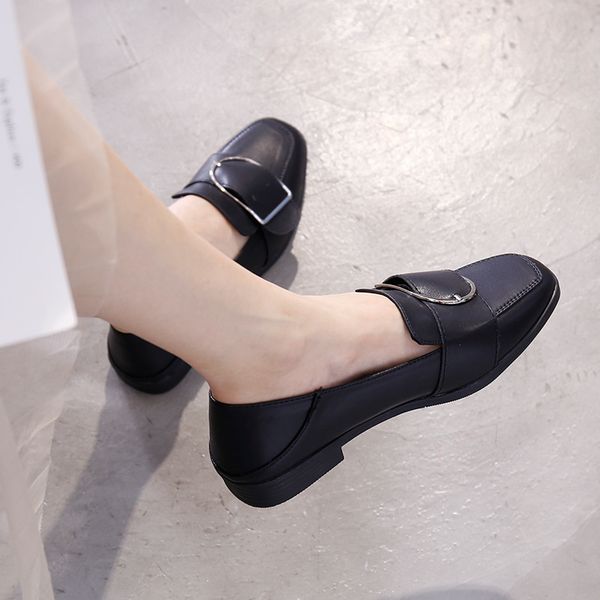 

round toe shoes woman comfortable and elegant shallow mouth 2019 fashion women's flats all-match oxfords casual female sneakers, Black