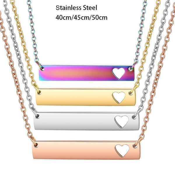 

3pcs/lot mirror polish bar necklace hollow out heart blank bar pendant necklaces 4 colors stainless steel choker jewelry, Silver