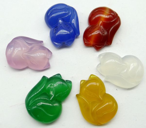 

natural stone purple red chalcedony agates stone hand-carved fox pendant gems for diy jewelry making necklace accessories 6pcs, Silver