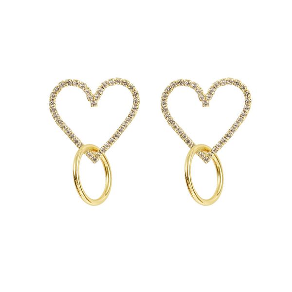 

exquisite zircon rhinestone love metal circle women's earrings fashion 2020 new heart round gold earrings jewelry gift, Golden;silver
