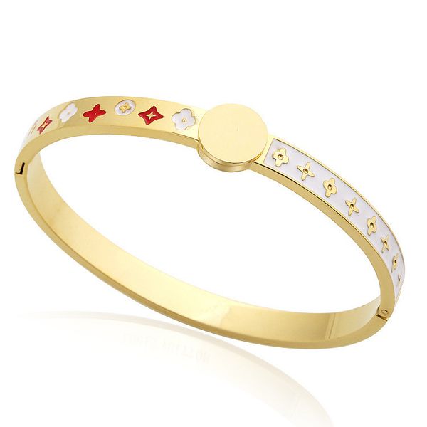 

2020 stainless steel fashion bracelet iced out bracelet jewelry epoxy flower design couple bracelet luxury designer bangles, Golden;silver