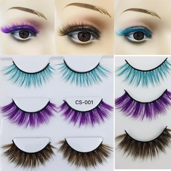 

false eyelashes 3d mink blue purple brown long lasting eyelash soft crisscross fake extension 3pairs/set 2021