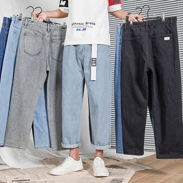 

men's jeans ins wind easing straight male han edition cec leisure washing joker wide-legged torre nine minutes of pants, Blue