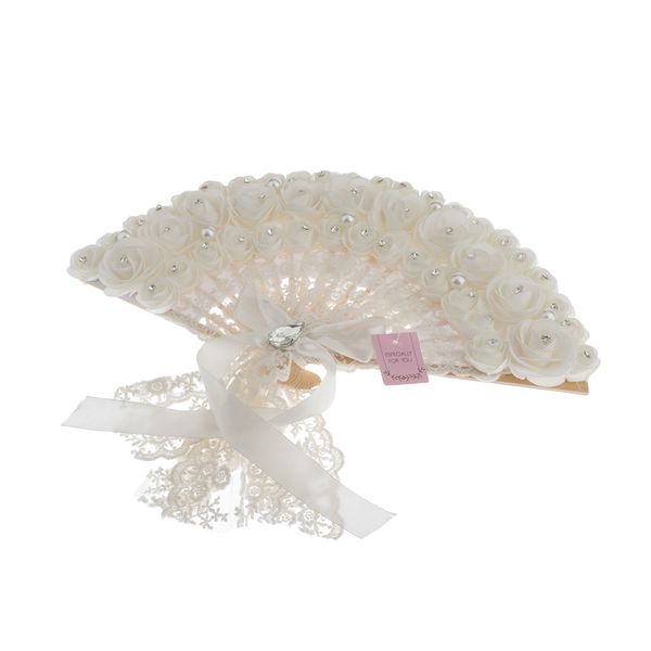 

wedding lace fabric white rose bride hand fan non-foldable party p props