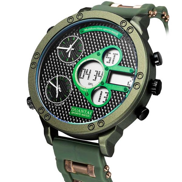 

watches men in dual display waterproof led sports watch relogio masculino sport digital watch, Slivery;brown