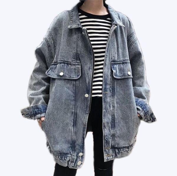 

bf style vintage denim jacket women coat 2019 autumn spring loose plus size long jeans jackets outerwear casaco feminino w838, Black;brown