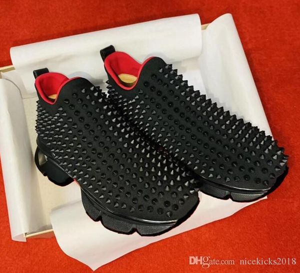 

fashion luxury red bottom men women casual spikes rivets rhinestone shoes dress party walking shoes sneakers chaussures de sport with box, Black